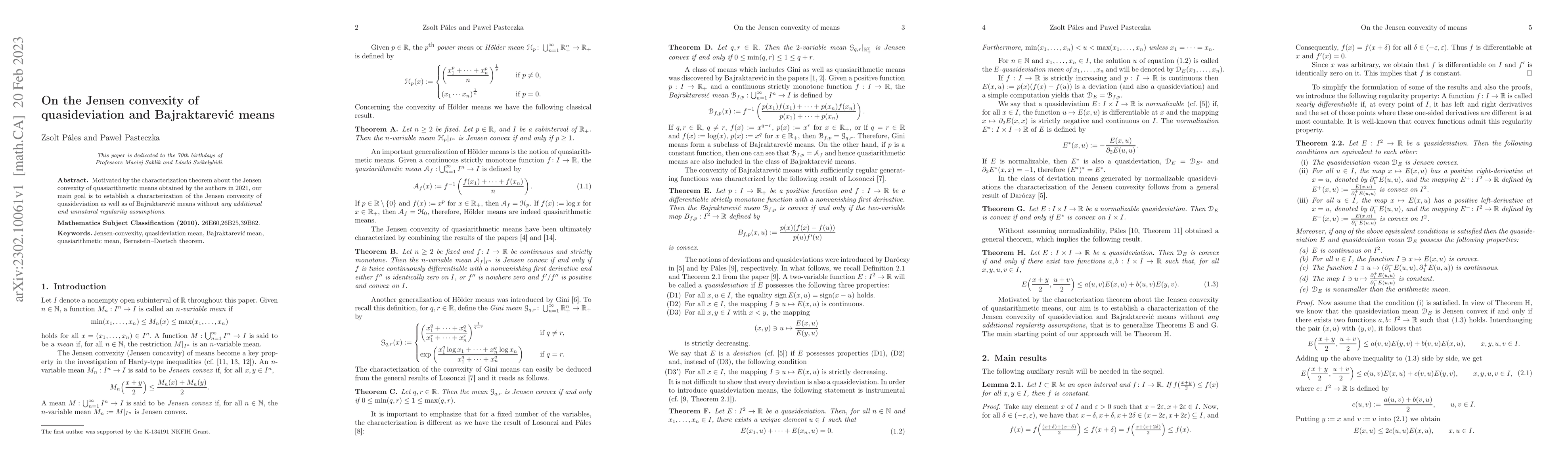 Thumbnail for On the Jensen convexity of quasideviation and Bajraktarevi\'c means