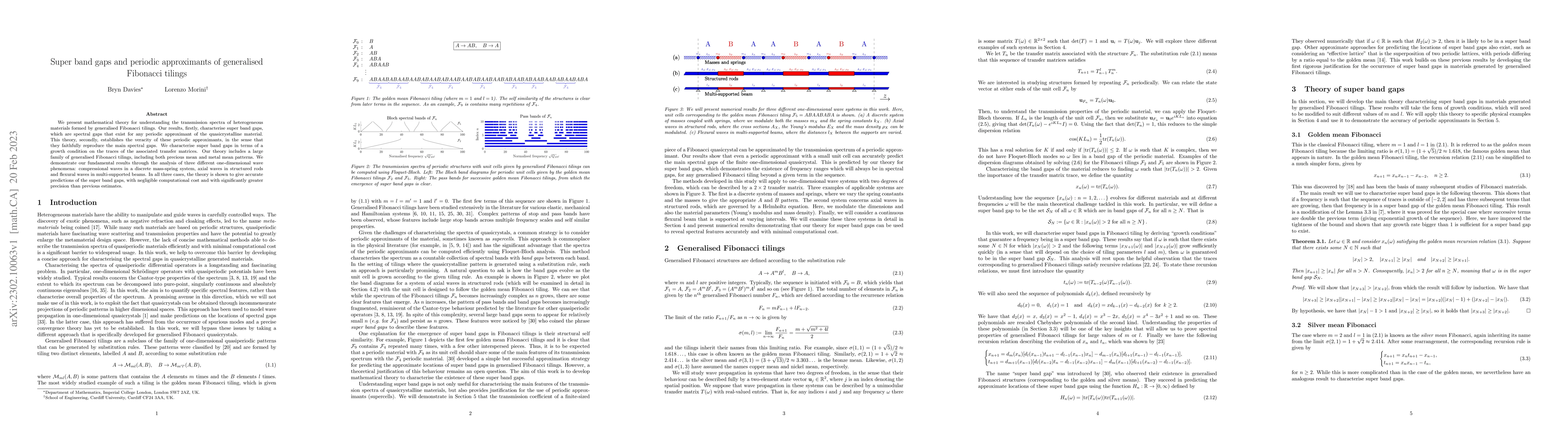Thumbnail for Super band gaps and periodic approximants of generalised Fibonacci
  tilings