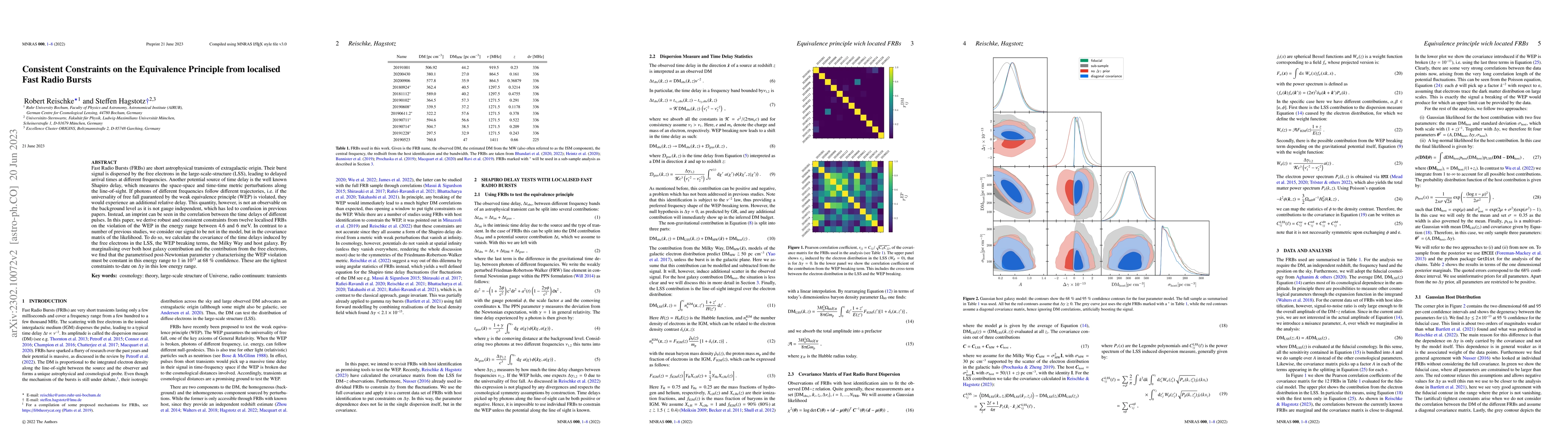 Thumbnail for Consistent Constraints on the Equivalence Principle from localised Fast
  Radio Bursts