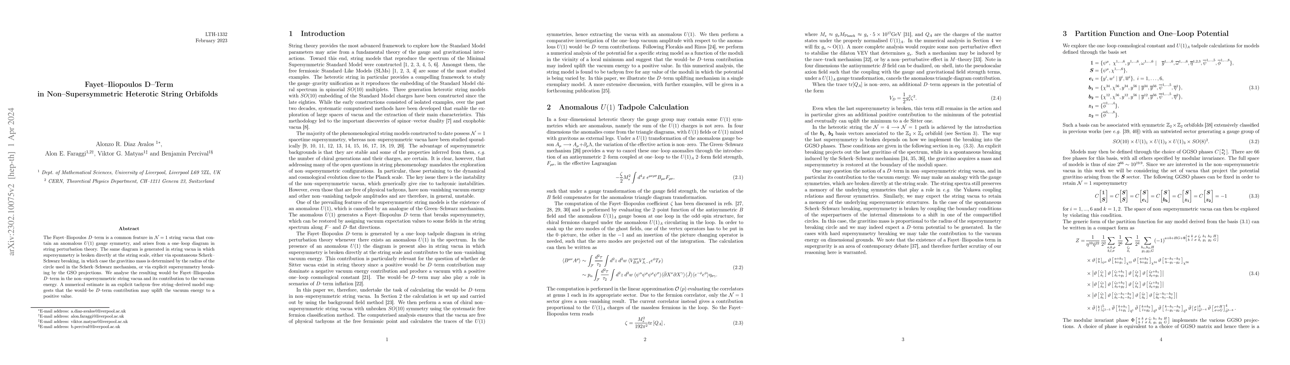 Thumbnail for Fayet-Iliopoulos D-Term in Non-Supersymmetric Heterotic String Orbifolds
