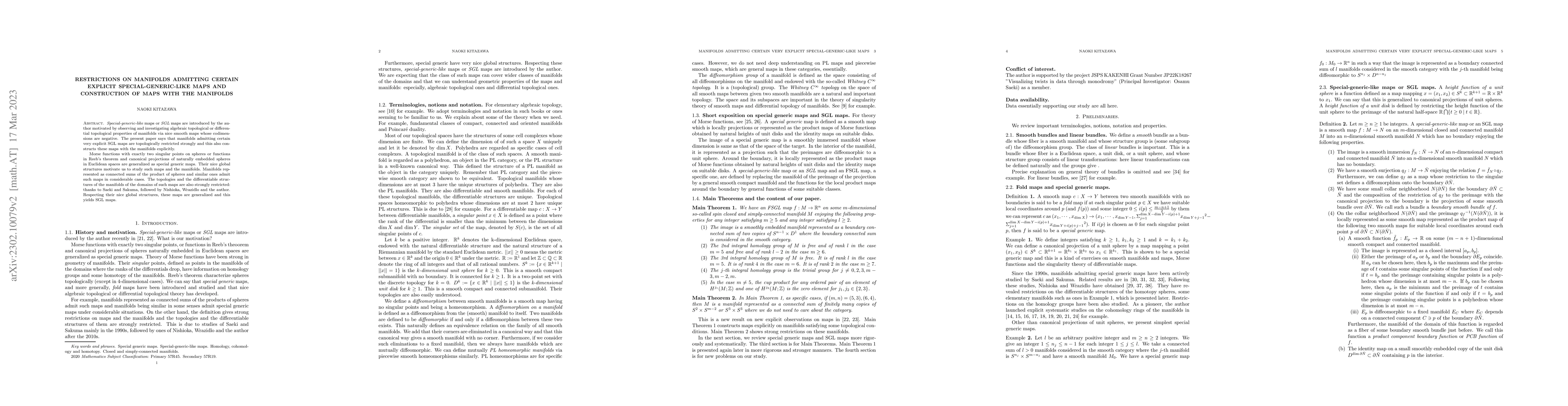 Thumbnail for Restrictions on manifolds admitting certain explicit
  special-generic-like maps and construction of maps with the manifolds