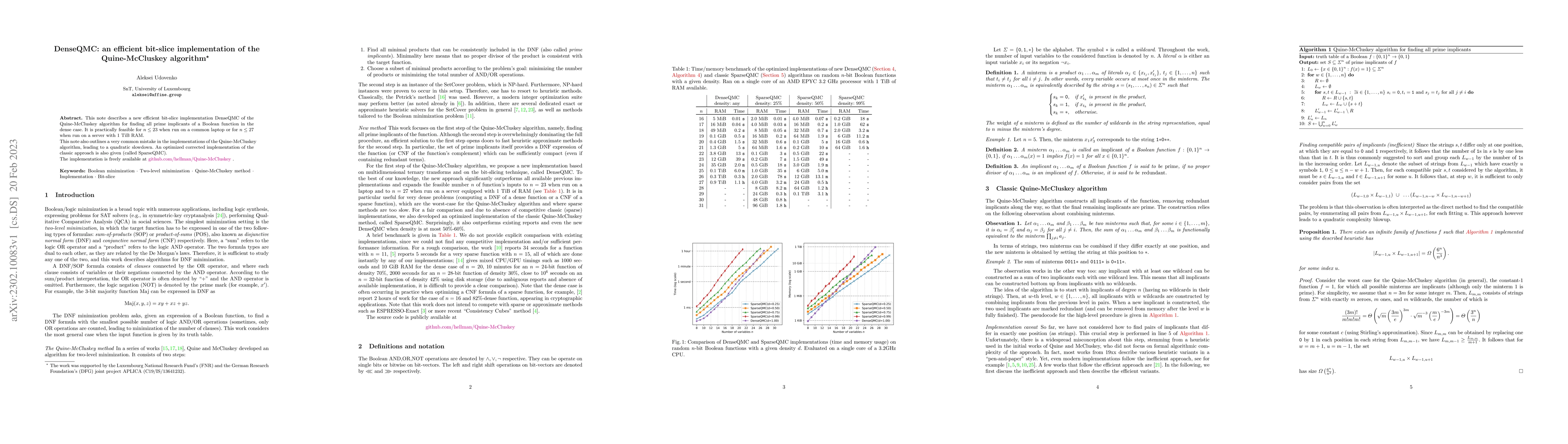 Thumbnail for DenseQMC: an efficient bit-slice implementation of the Quine-McCluskey
  algorithm