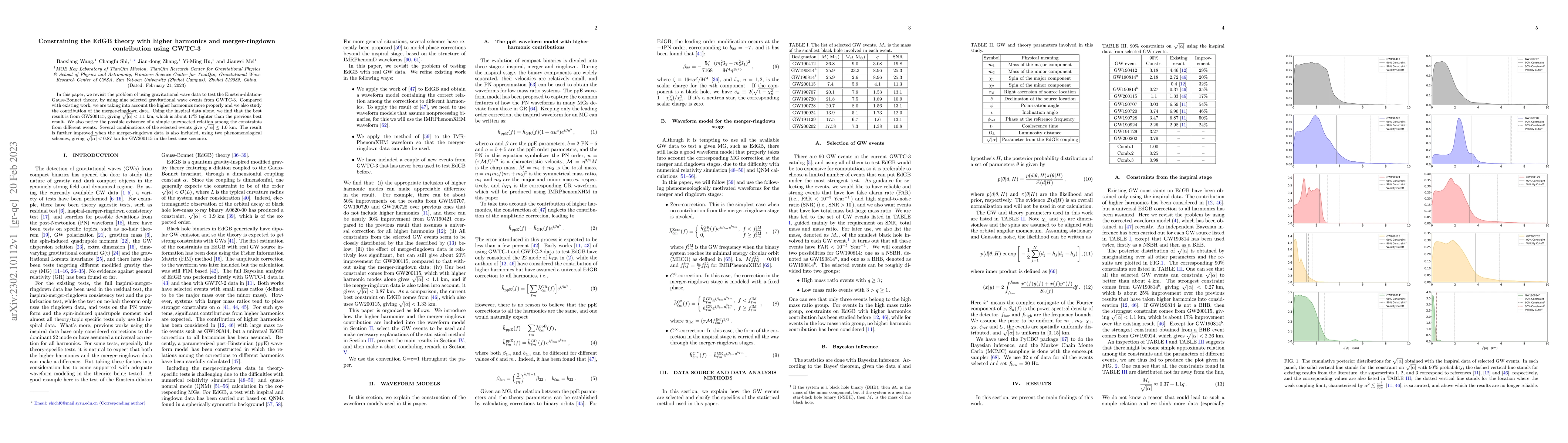 Thumbnail for Constraining the EdGB theory with higher harmonics and merger-ringdown
  contribution using GWTC-3