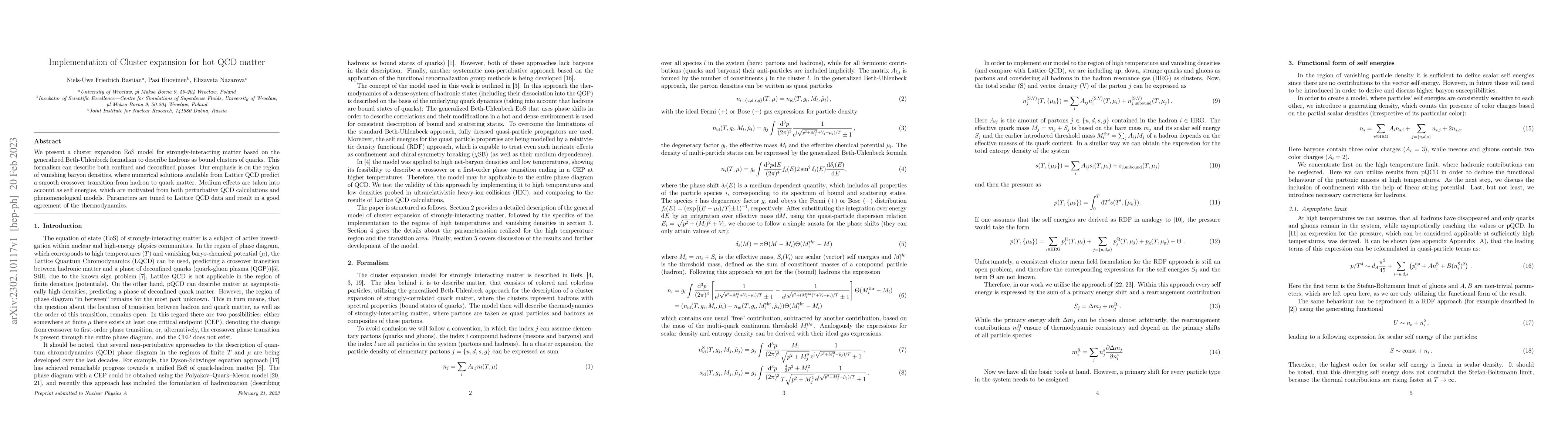 Thumbnail for Implementation of Cluster expansion for hot QCD matter