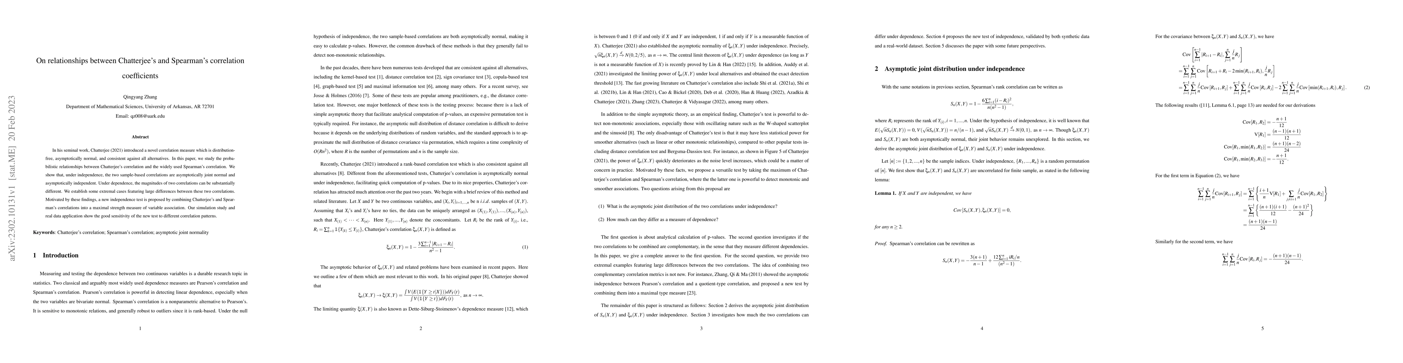 Thumbnail for On relationships between Chatterjee's and Spearman's correlation
  coefficients