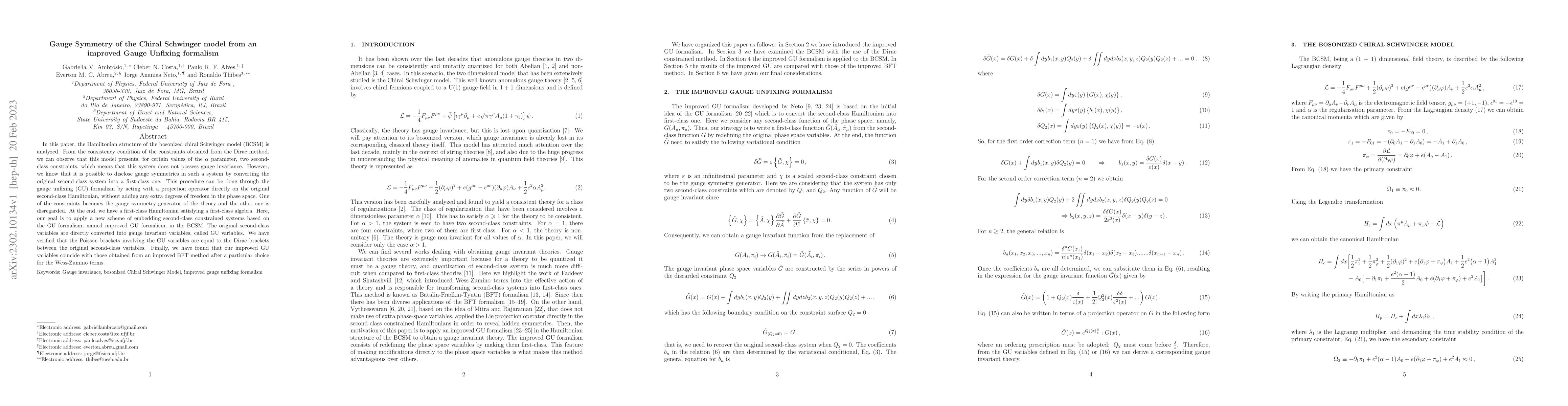 Thumbnail for Gauge Symmetry of the Chiral Schwinger model from an improved Gauge
  Unfixing formalism