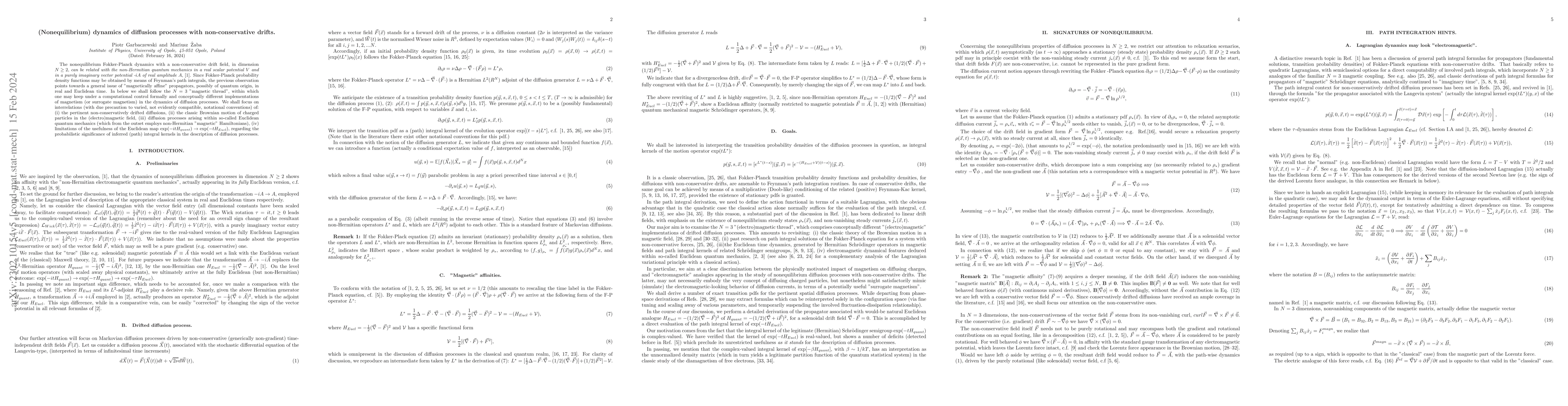 Thumbnail for (Nonequilibrium) dynamics of diffusion processes with non-conservative
  drifts
