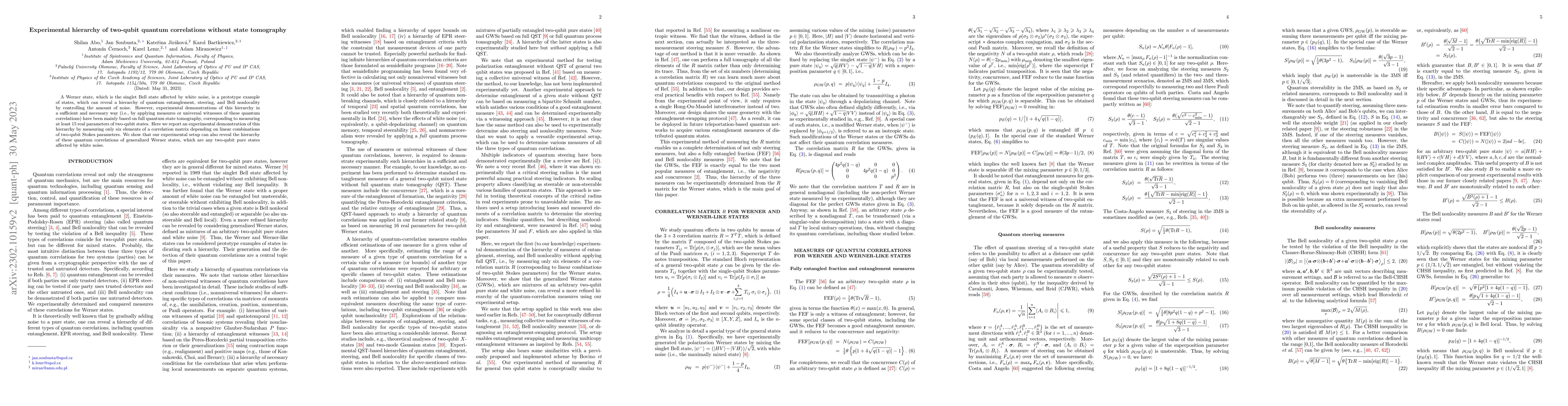 Thumbnail for Experimental hierarchy of two-qubit quantum correlations without state
  tomography