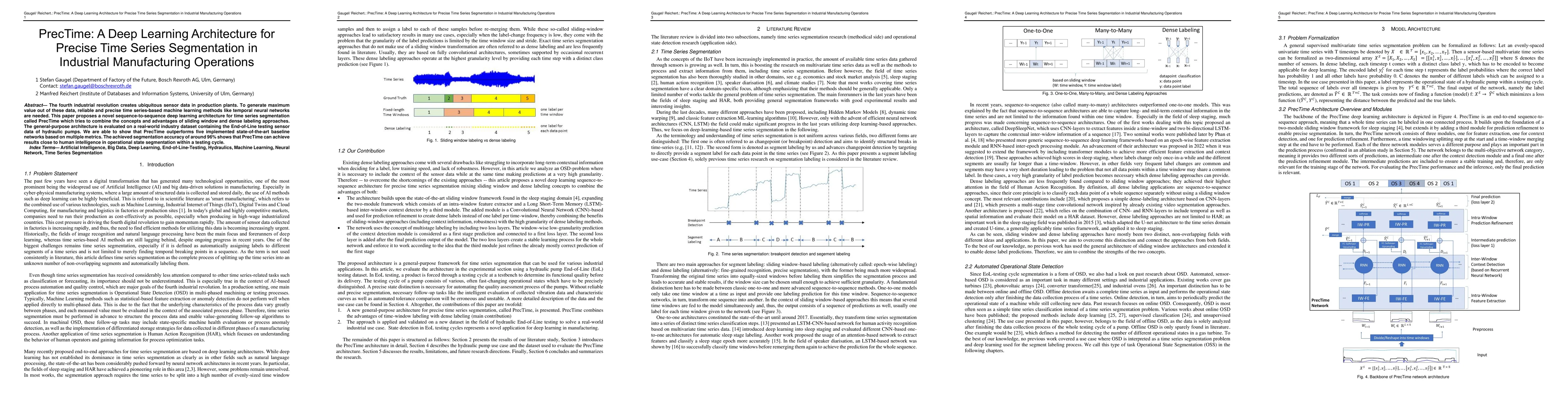 Thumbnail for PrecTime: A Deep Learning Architecture for Precise Time Series
  Segmentation in Industrial Manufacturing Operations