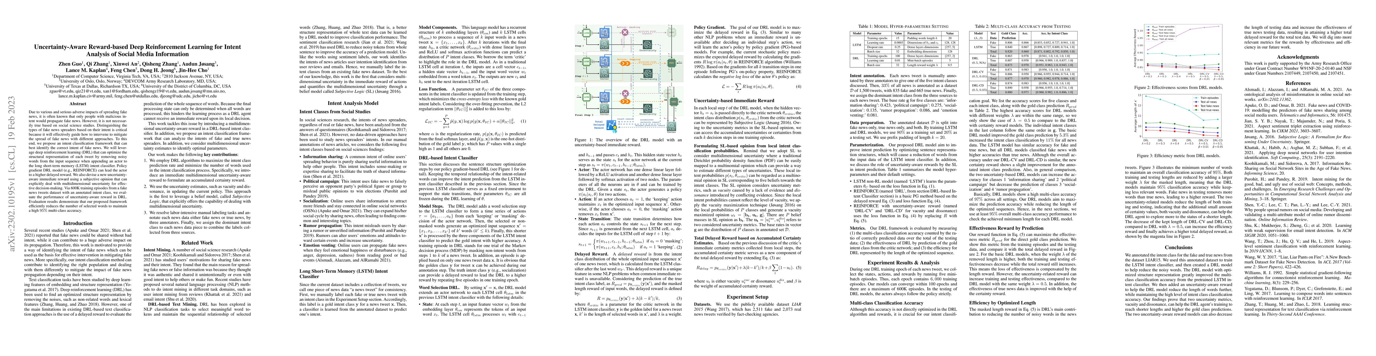 Thumbnail for Uncertainty-Aware Reward-based Deep Reinforcement Learning for Intent
  Analysis of Social Media Information