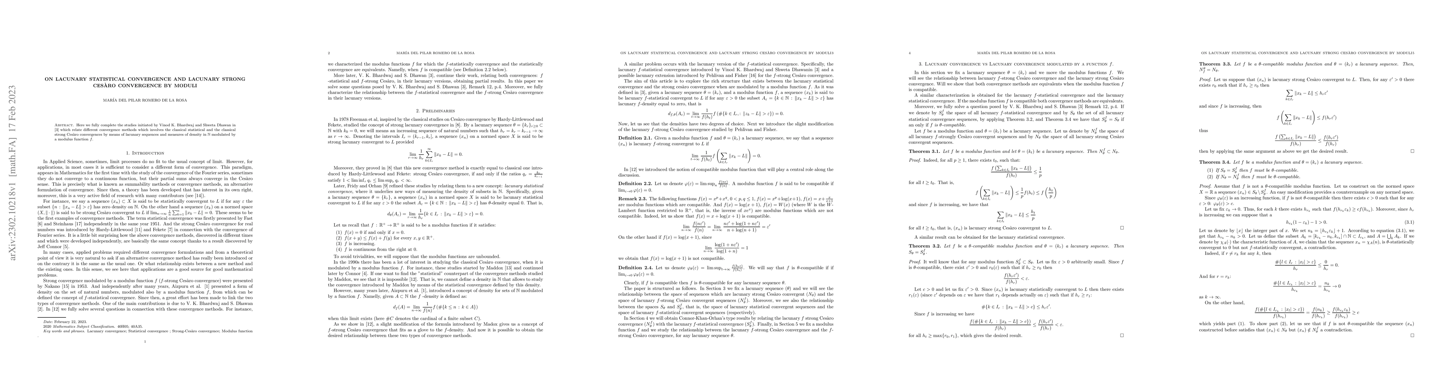 Thumbnail for On lacunary statistical convergence and lacunary stron Ces\`aro
  convergence by moduli