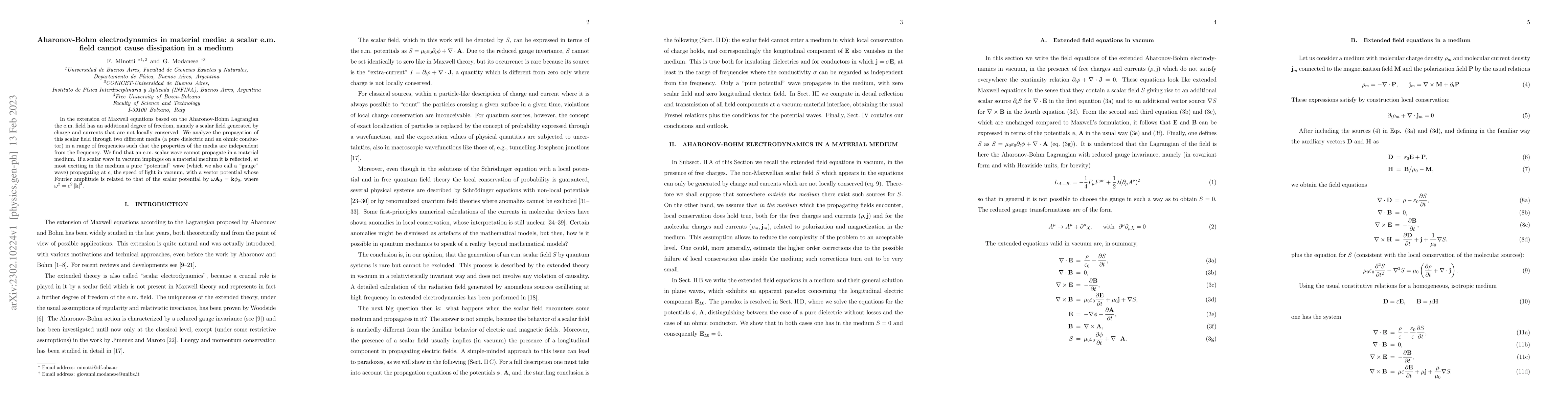 Thumbnail for Aharonov-Bohm electrodynamics in material media: a scalar e.m. field
  cannot cause dissipation in a medium