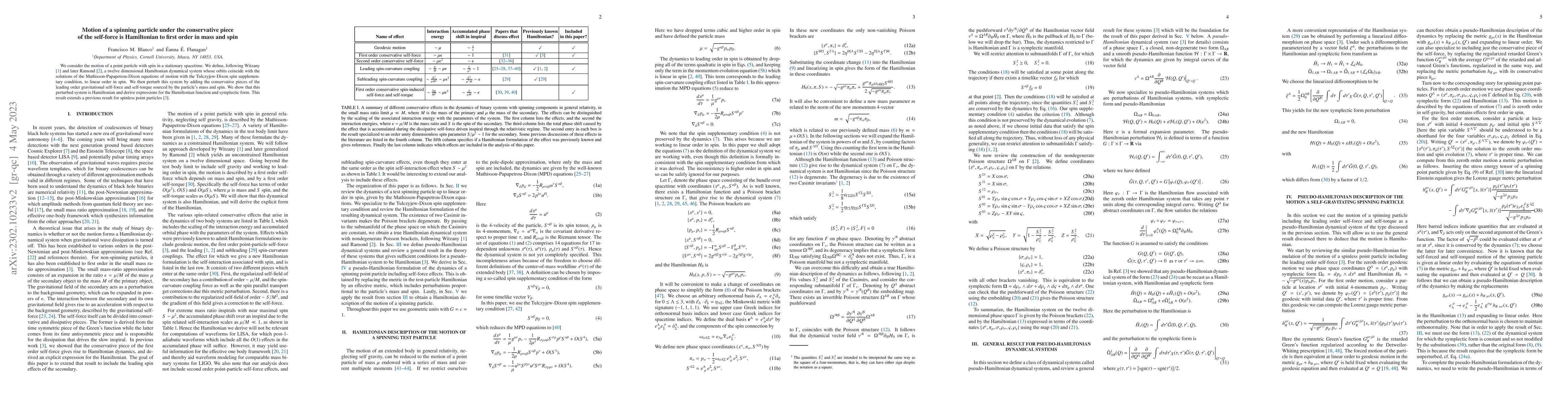 Thumbnail for Motion of a spinning particle under the conservative piece of the
  self-force is Hamiltonian to first order in mass and spin