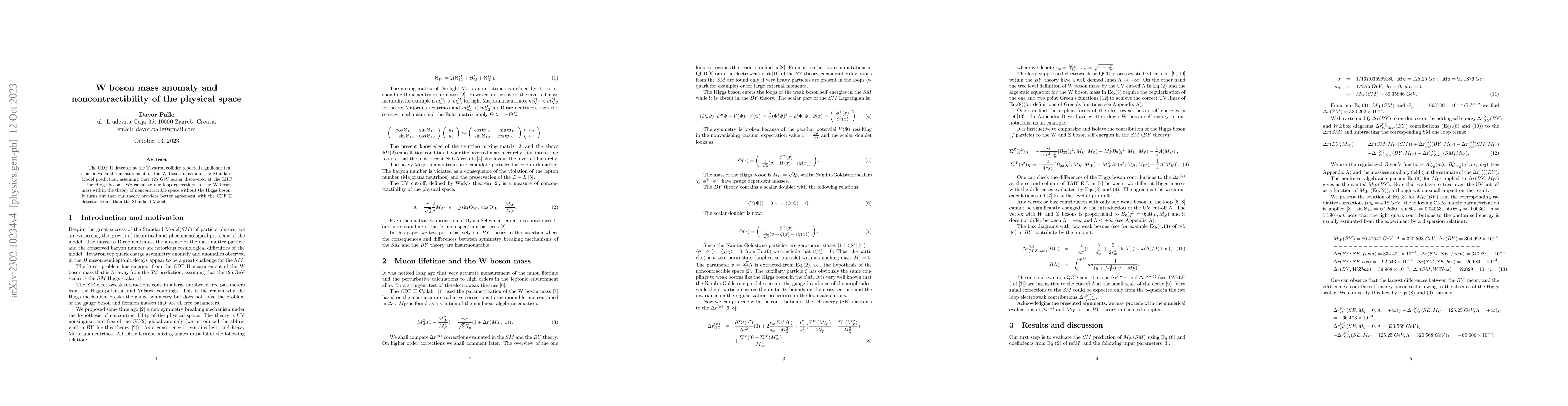 Thumbnail for W boson mass anomaly and noncontractibility of the physical space