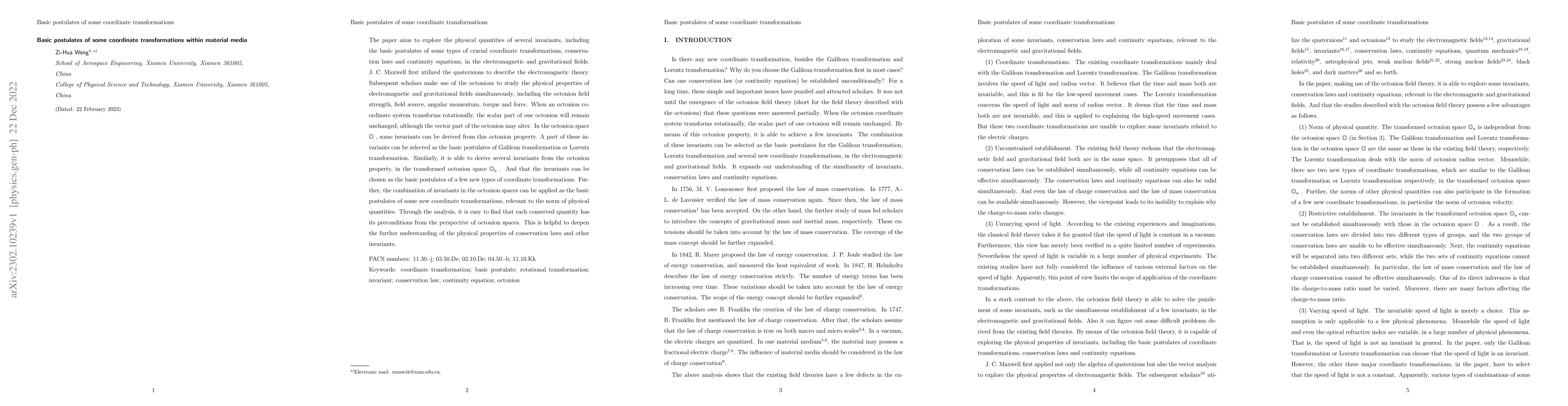 Thumbnail for Basic postulates of some coordinate transformations within material
  media