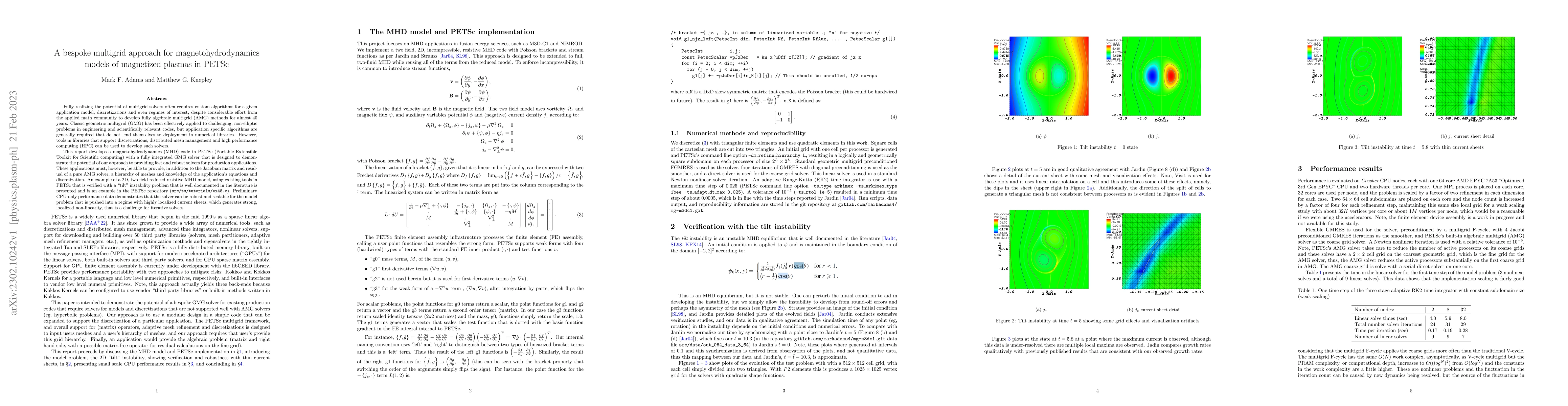 Thumbnail for A bespoke multigrid approach for magnetohydrodynamics models of
  magnetized plasmas in PETSc