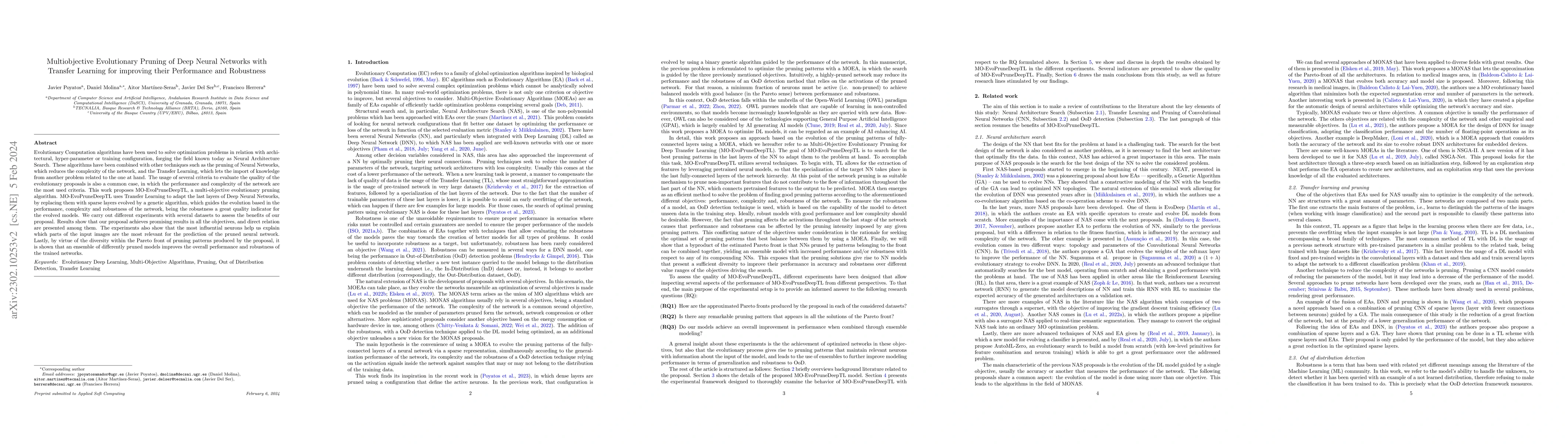 Thumbnail for Multiobjective Evolutionary Pruning of Deep Neural Networks with
  Transfer Learning for improving their Performance and Robustness