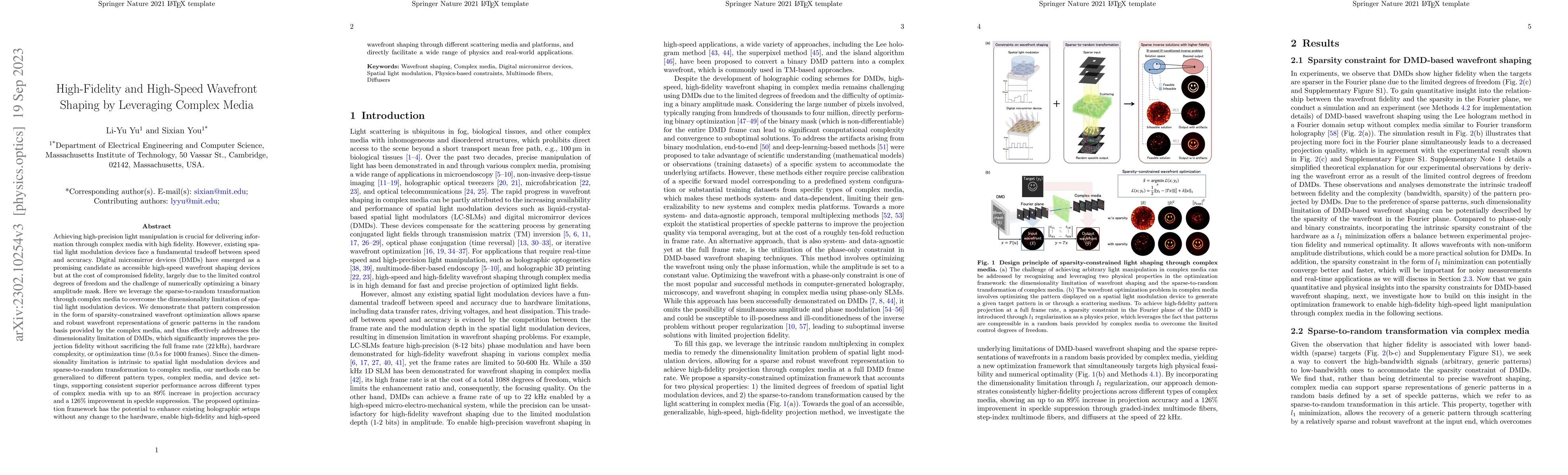 Thumbnail for High-Fidelity and High-Speed Wavefront Shaping by Leveraging Complex
  Media