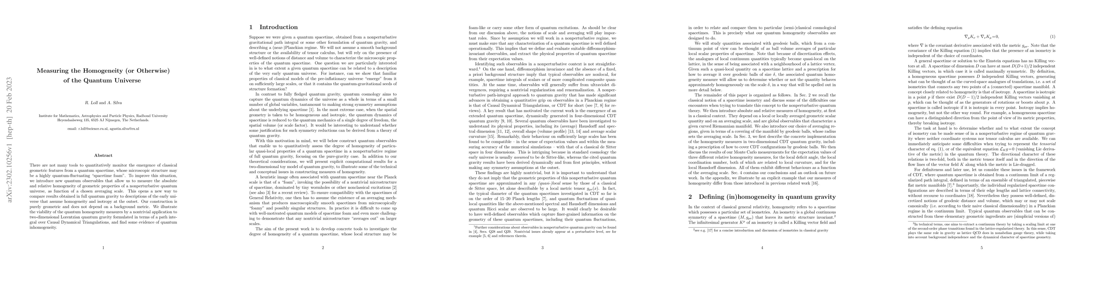 Thumbnail for Measuring the Homogeneity (or Otherwise) of the Quantum Universe