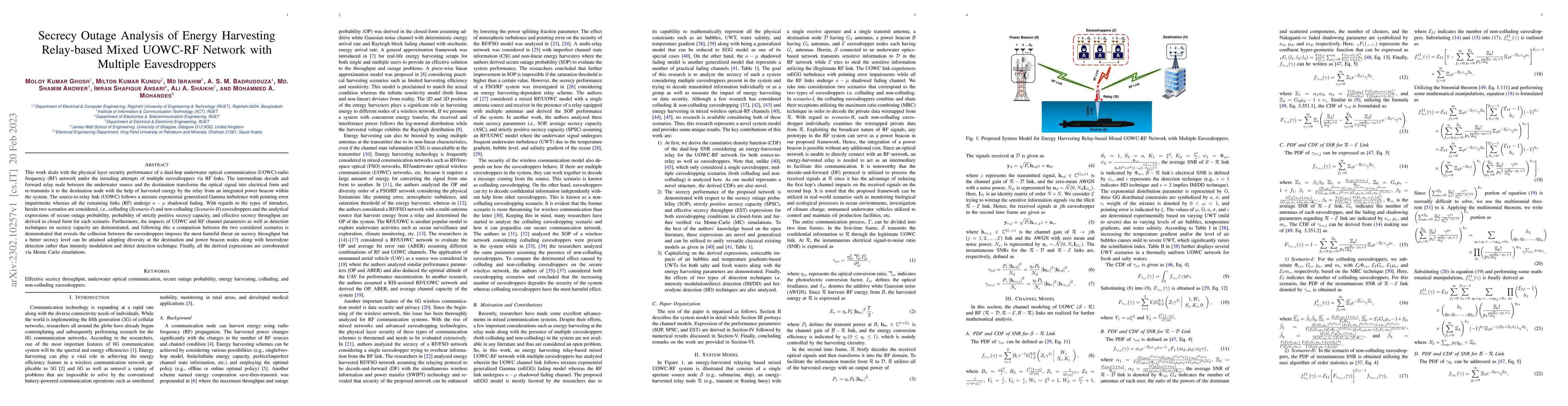 Thumbnail for Secrecy Outage Analysis of Energy Harvesting Relay-based Mixed UOWC-RF
  Network with Multiple Eavesdroppers