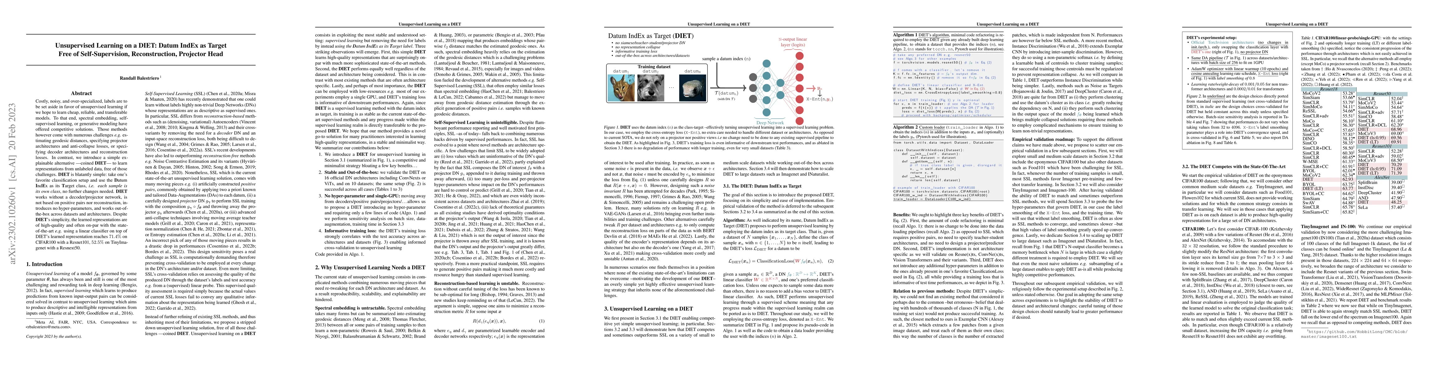 Thumbnail for Unsupervised Learning on a DIET: Datum IndEx as Target Free of
  Self-Supervision, Reconstruction, Projector Head