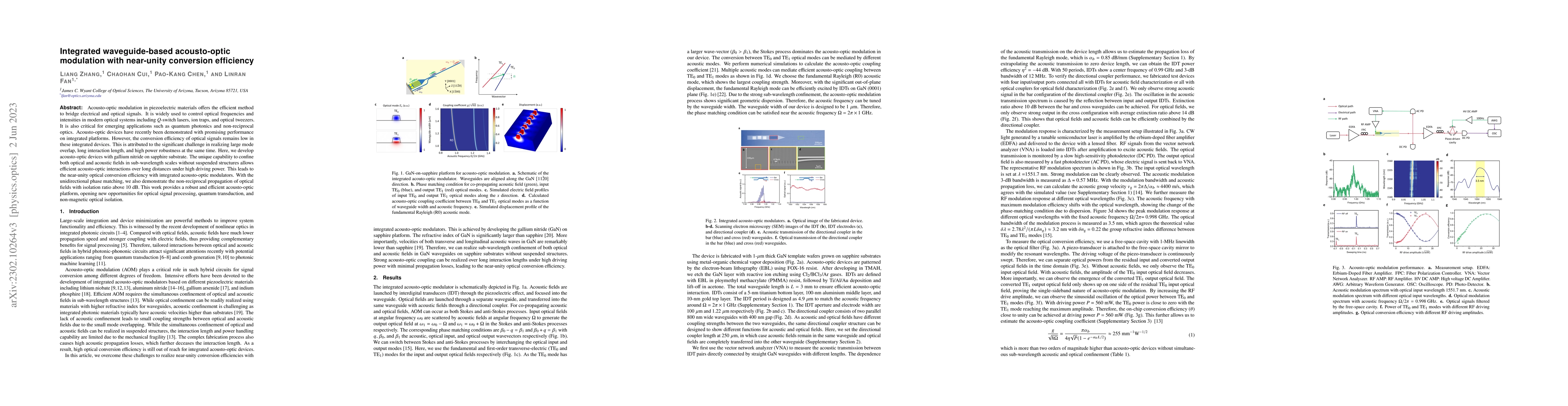 Thumbnail for Integrated waveguide-based acousto-optic modulation with near-unity
  conversion efficiency