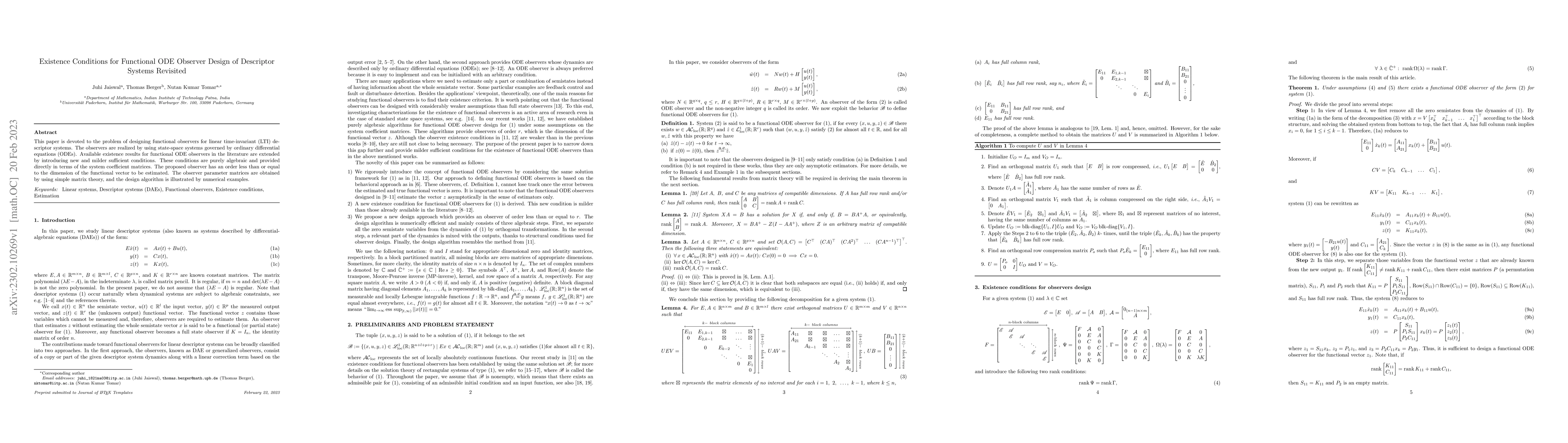 Thumbnail for Existence Conditions for Functional ODE Observer Design of Descriptor
  Systems Revisited