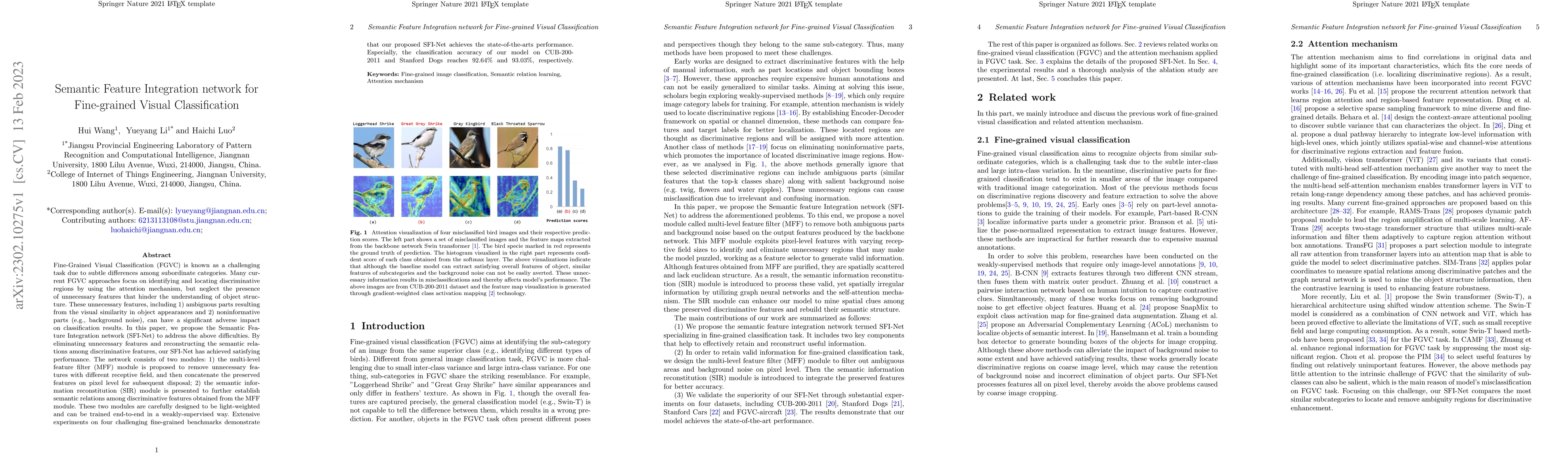 Thumbnail for Semantic Feature Integration network for Fine-grained Visual
  Classification
