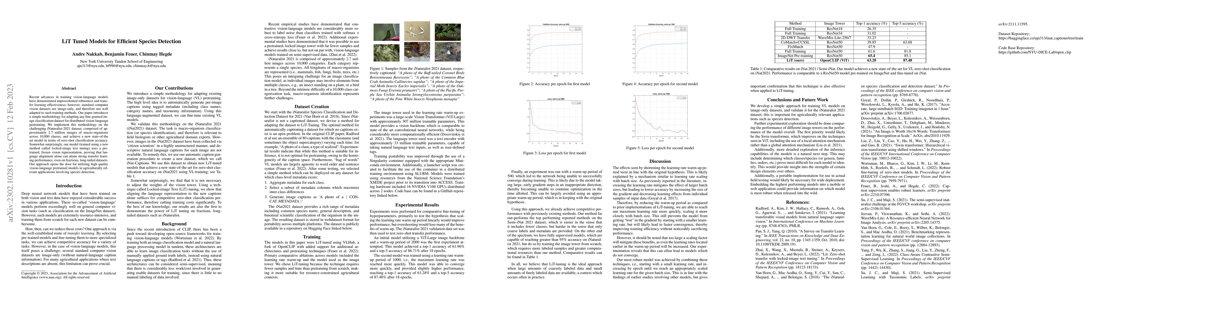 Thumbnail for LiT Tuned Models for Efficient Species Detection