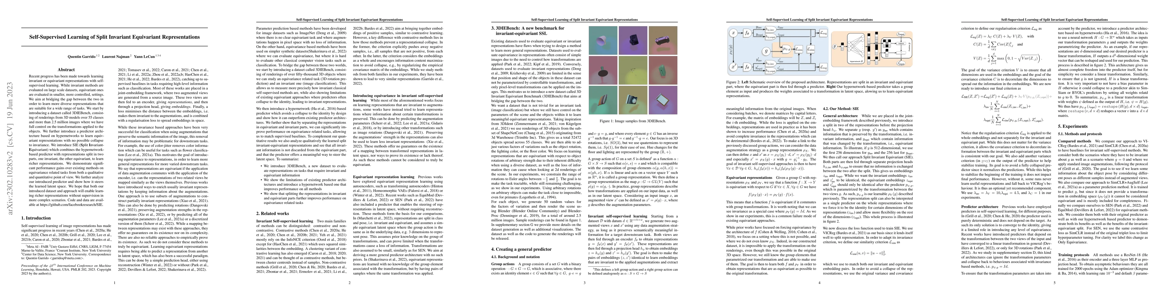 Thumbnail for Self-supervised learning of Split Invariant Equivariant representations
