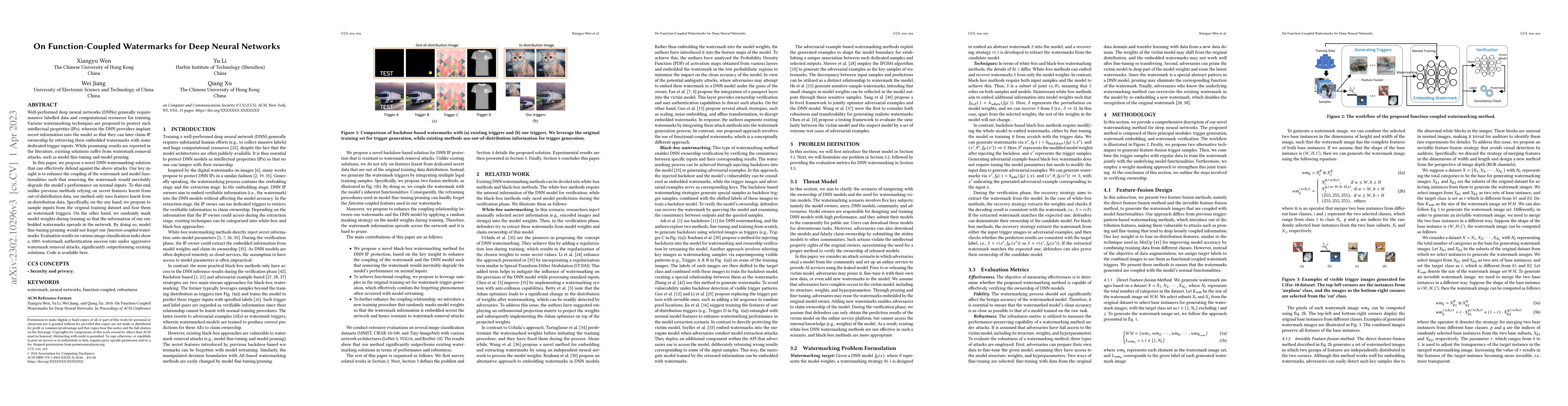 Thumbnail for On Function-Coupled Watermarks for Deep Neural Networks