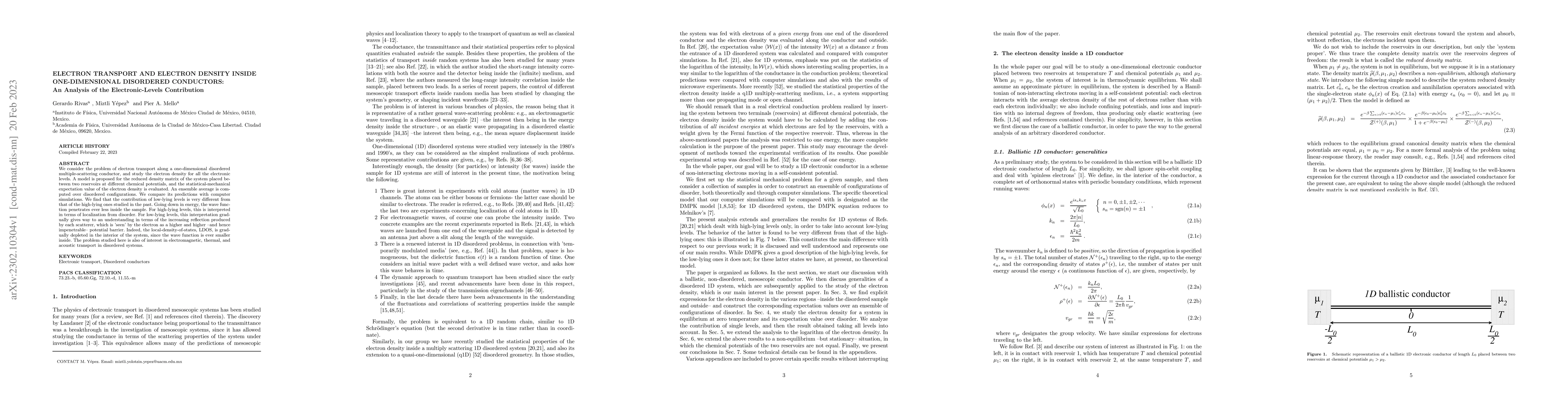 Thumbnail for ELECTRON TRANSPORT AND ELECTRON DENSITY INSIDE ONE-DIMENSIONAL
  DISORDERED CONDUCTORS: An Analysis of the Electronic-Levels Contribution