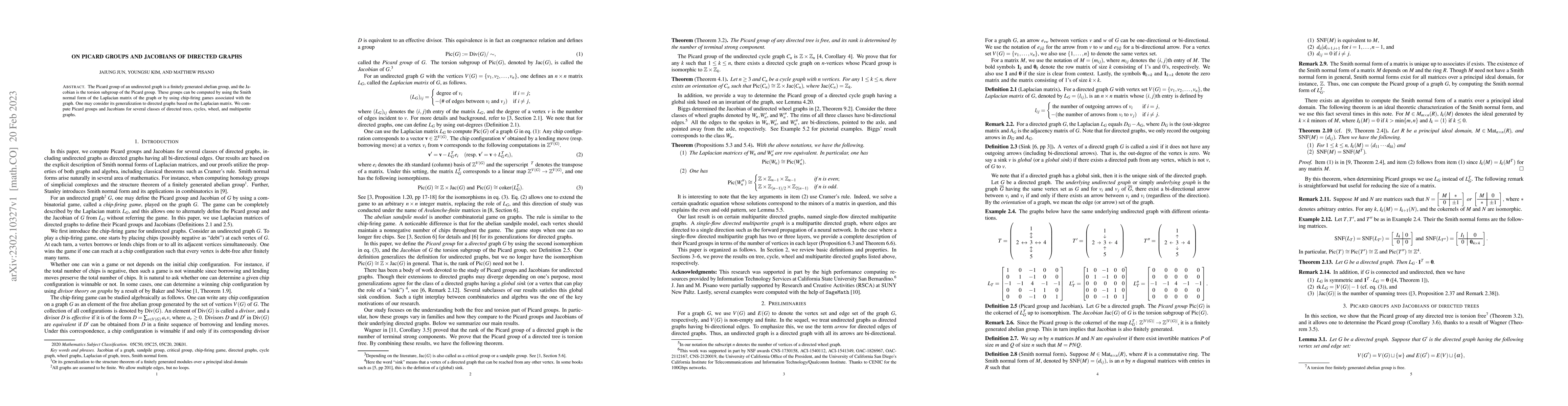 Thumbnail for On Picard groups and Jacobians of directed graphs