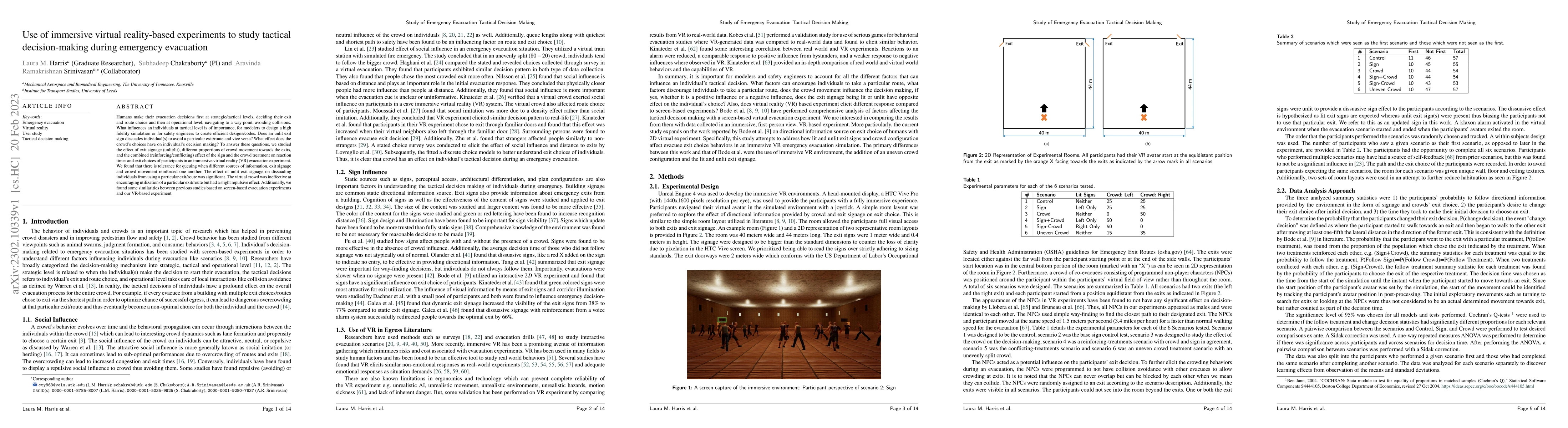 Thumbnail for Use of immersive virtual reality-based experiments to study tactical
  decision-making during emergency evacuation