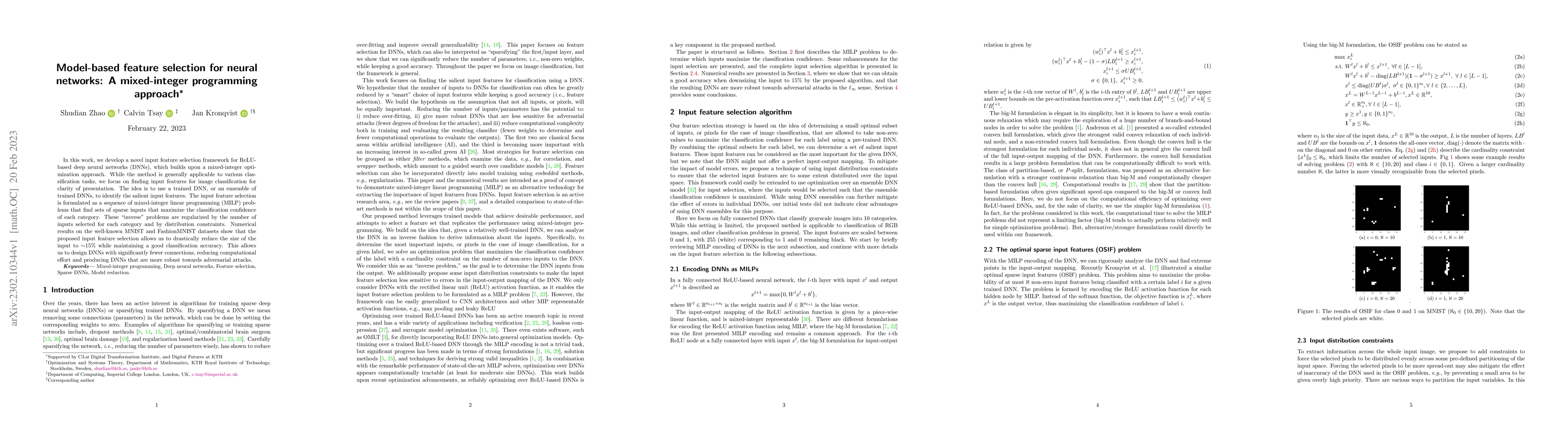 Thumbnail for Model-based feature selection for neural networks: A mixed-integer
  programming approach