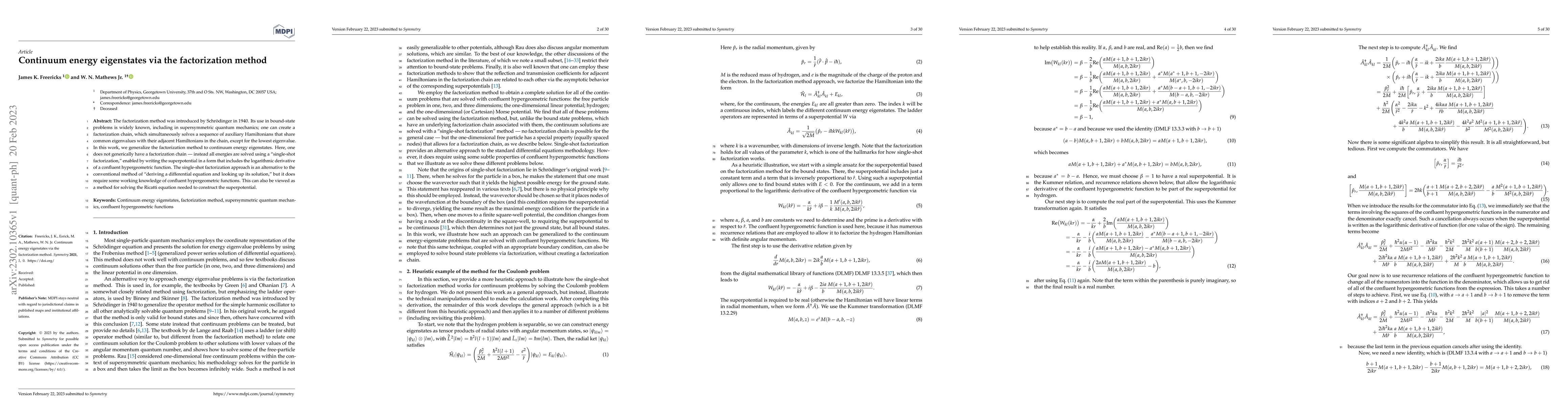 Thumbnail for Continuum energy eigenstates via the factorization method