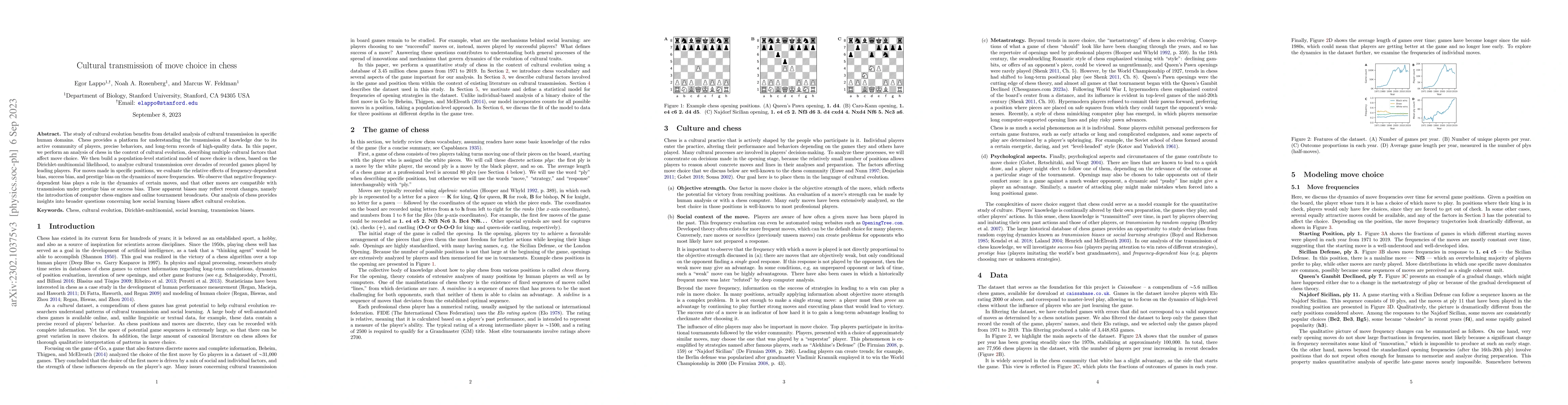 Thumbnail for Cultural transmission of move choice in chess