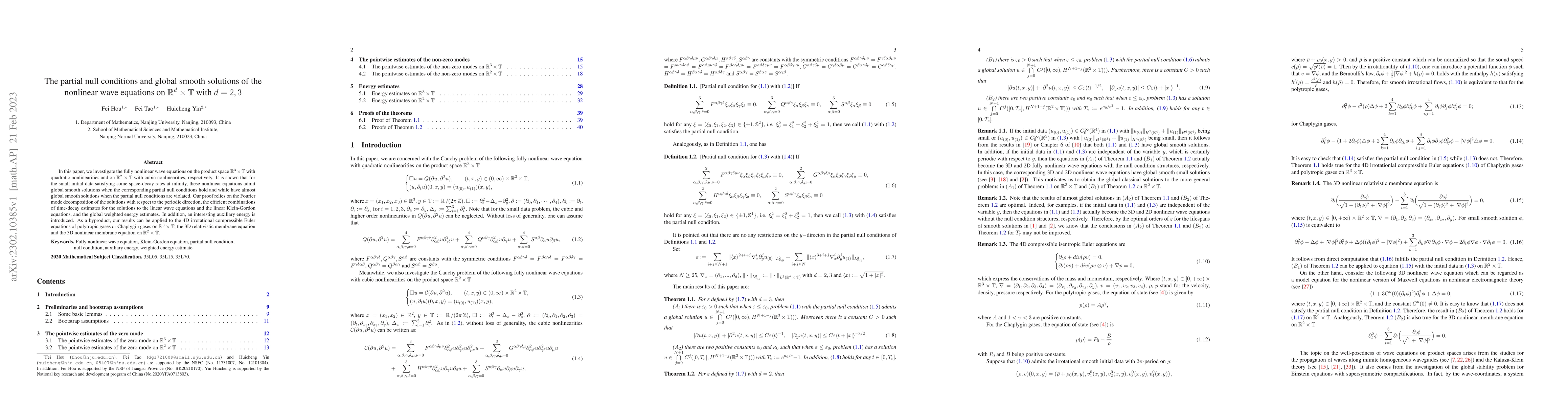 Thumbnail for The partial null conditions and global smooth solutions of the nonlinear
  wave equations on $\mathbb{R}^d\times\mathbb{T}$ with $d=2,3$