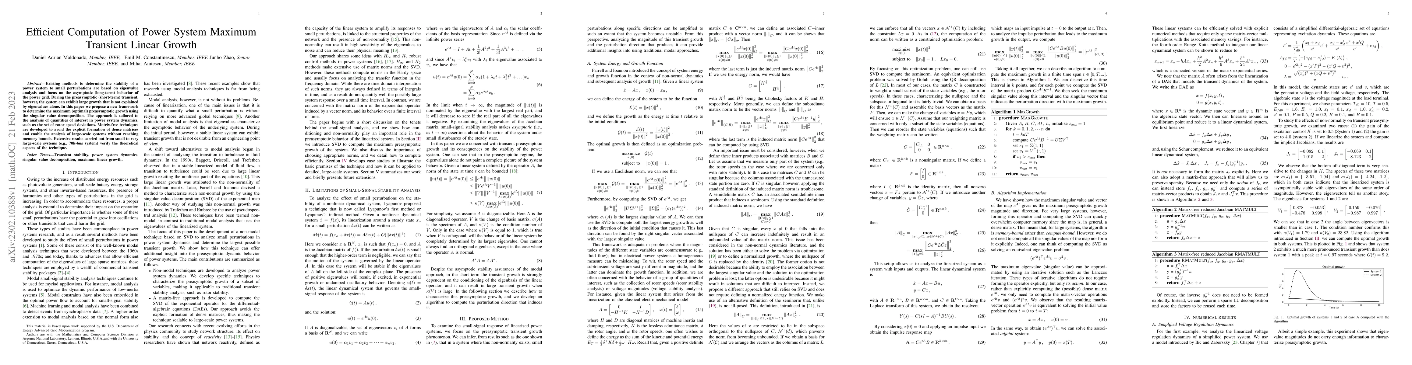 Thumbnail for Efficient Computation of Power System Maximum Transient Linear Growth