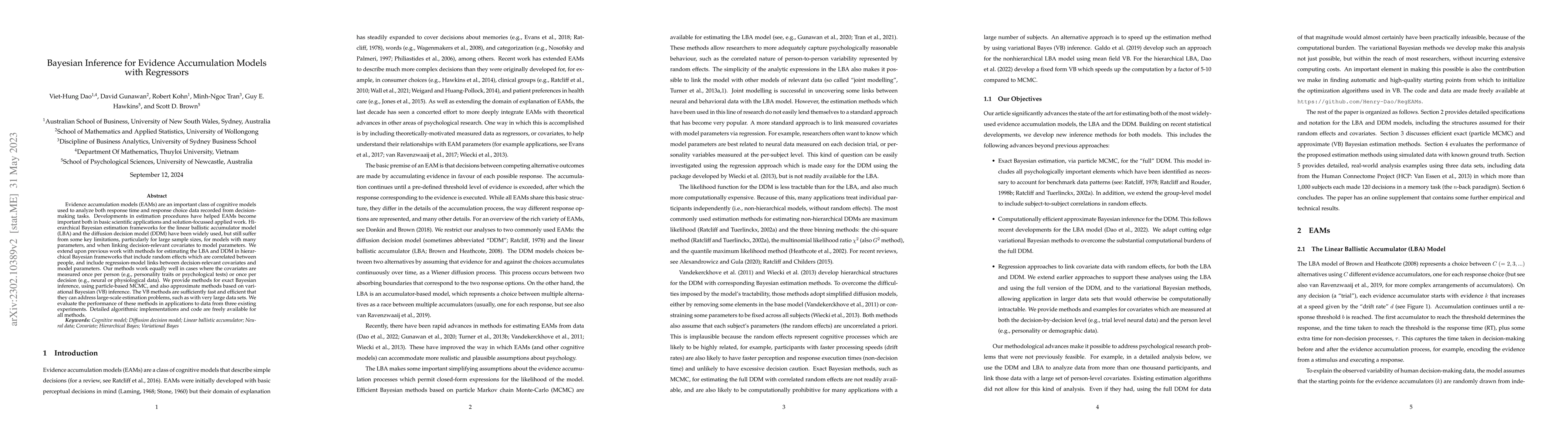 Thumbnail for Bayesian Inference for Evidence Accumulation Models with Regressors