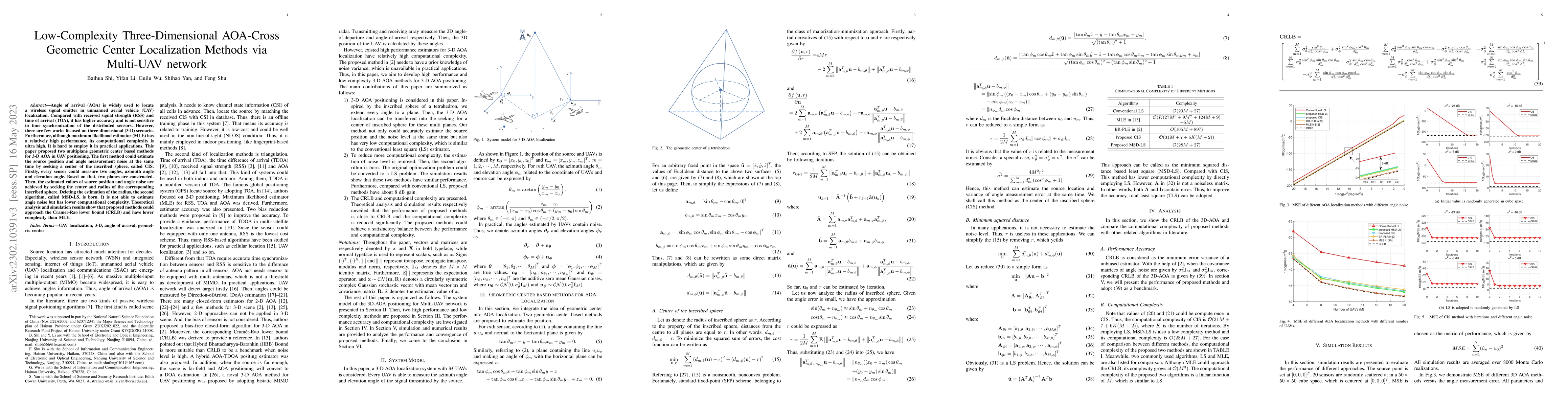 Thumbnail for Low-Complexity Three-Dimensional AOA-Cross Geometric Center Localization
  Methods via Multi-UAV network
