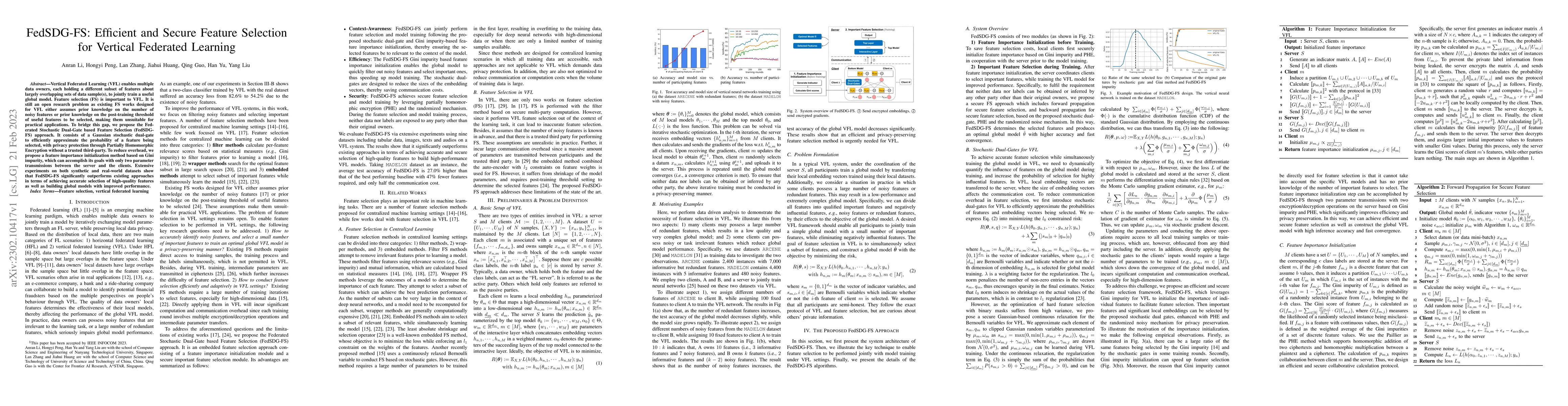Thumbnail for FedSDG-FS: Efficient and Secure Feature Selection for Vertical Federated
  Learning
