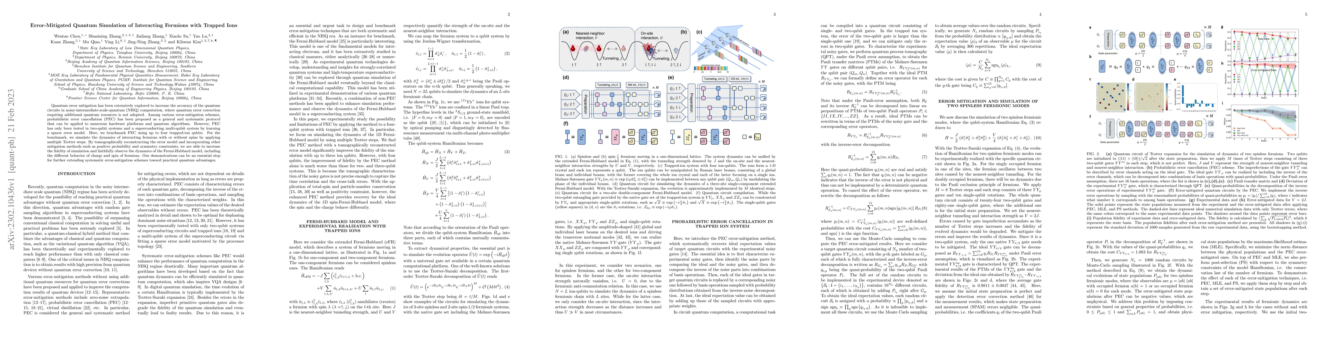 Thumbnail for Error-Mitigated Quantum Simulation of Interacting Fermions with Trapped
  Ions