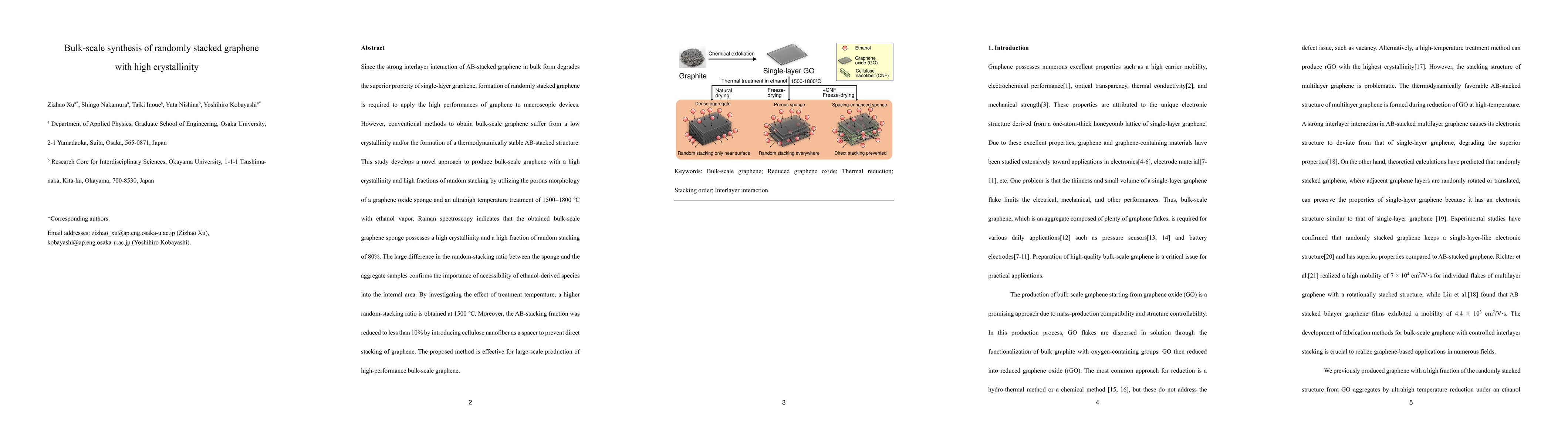 Thumbnail for Bulk-scale synthesis of randomly stacked graphene with high
  crystallinity