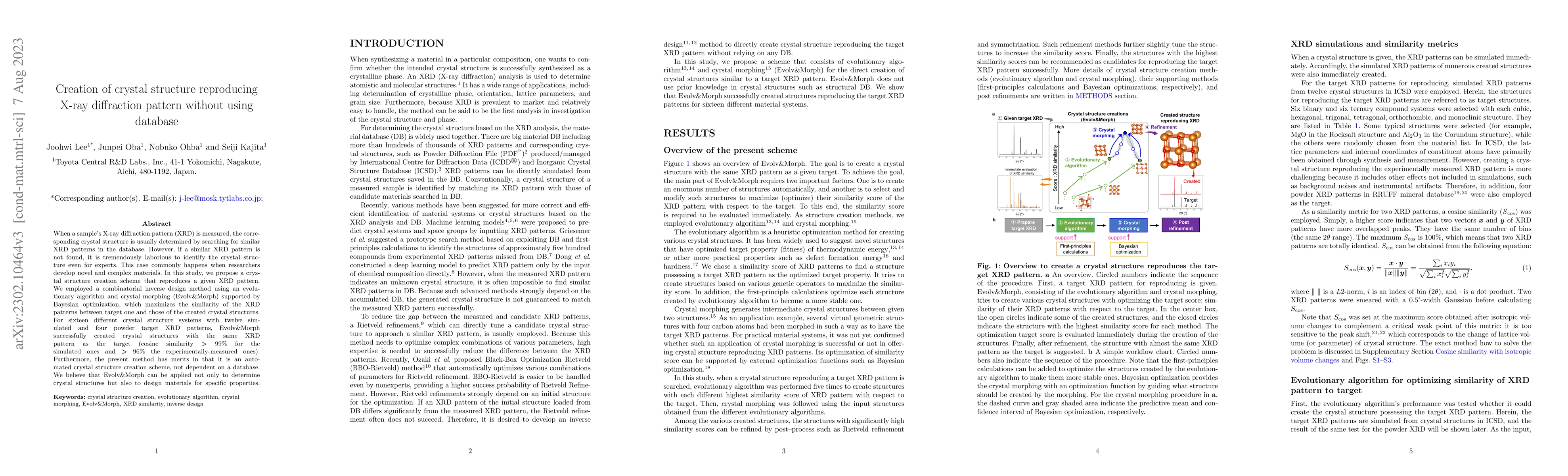 Thumbnail for Creation of crystal structure reproducing X-ray diffraction pattern
  without using database