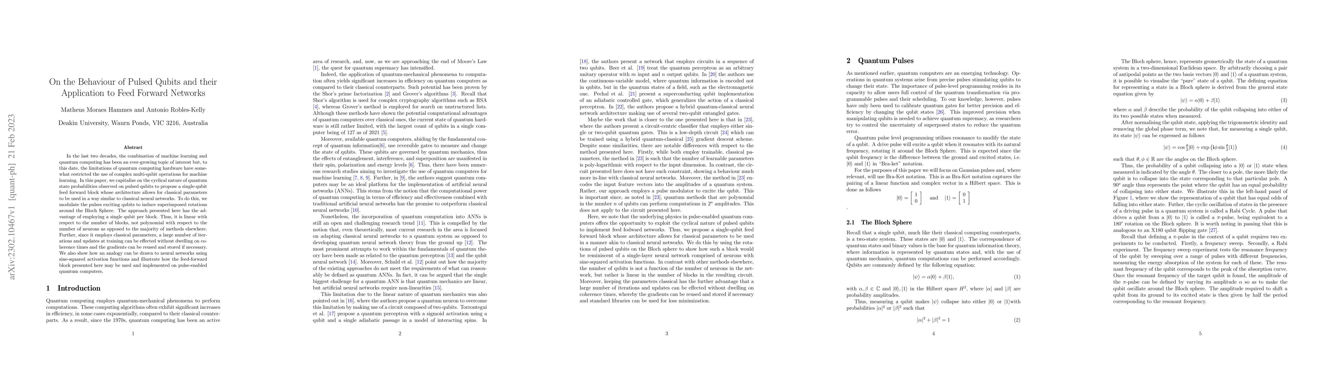 Thumbnail for On the Behaviour of Pulsed Qubits and their Application to Feed Forward
  Networks