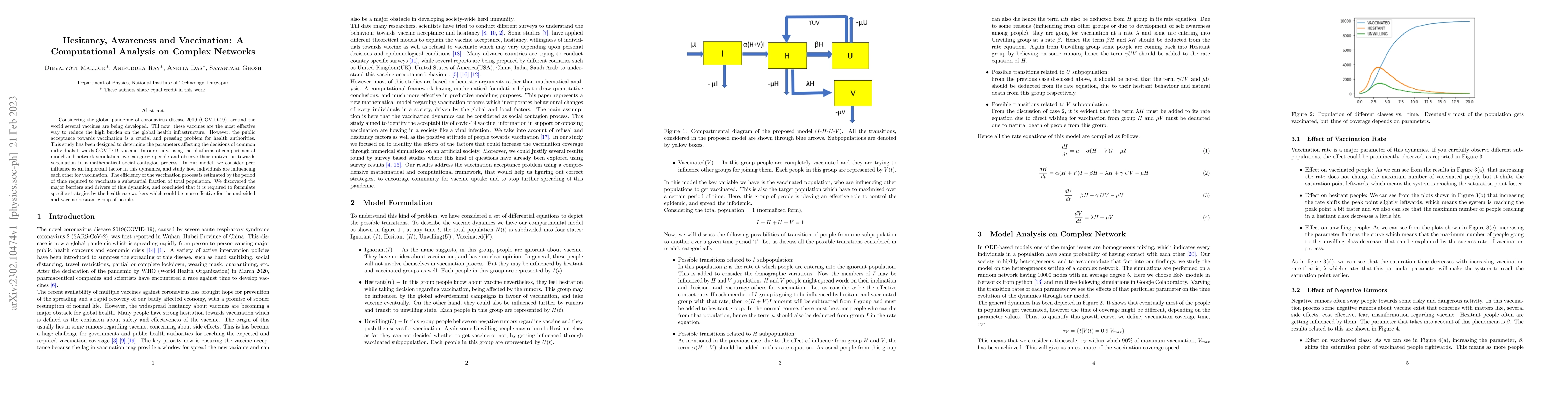 Thumbnail for Hesitancy, Awareness and Vaccination: A Computational Analysis on
  Complex Networks