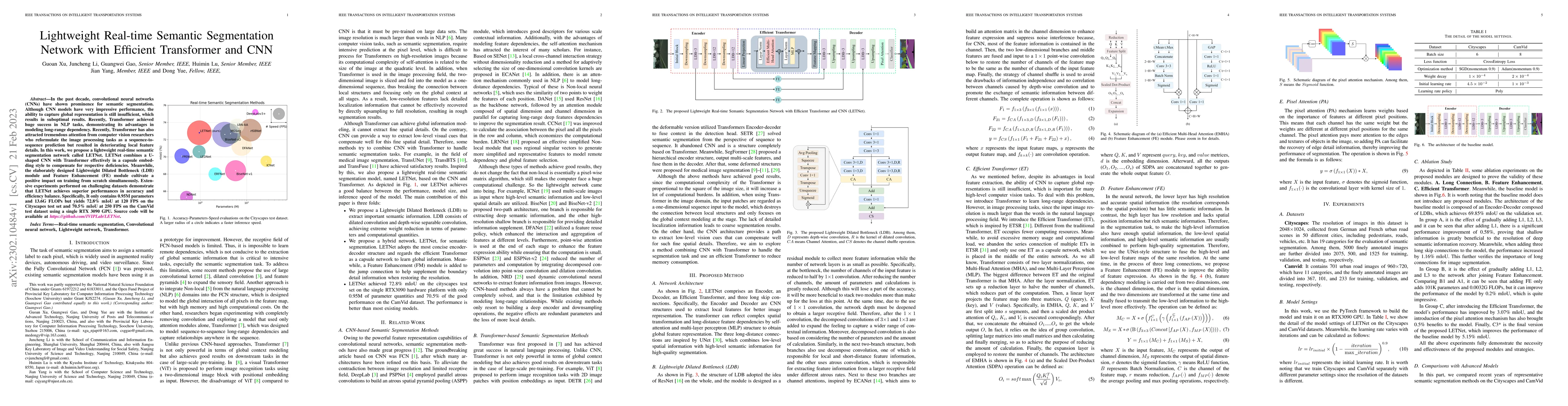 Thumbnail for Lightweight Real-time Semantic Segmentation Network with Efficient
  Transformer and CNN