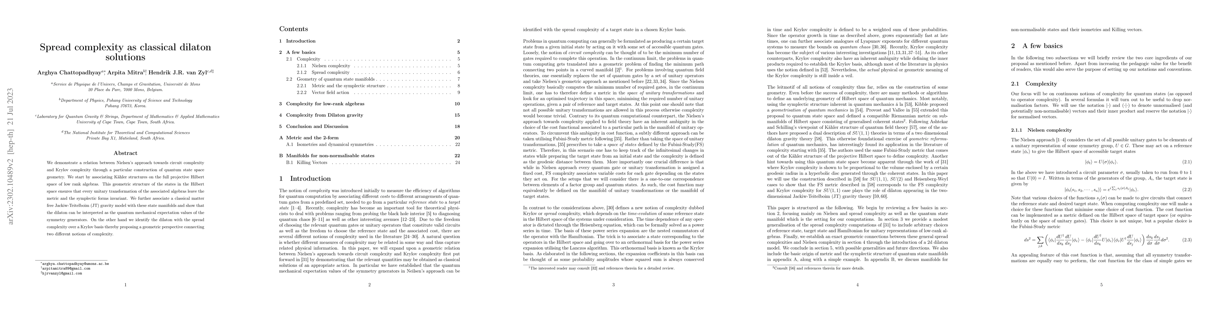 Thumbnail for Spread complexity as classical dilaton solutions