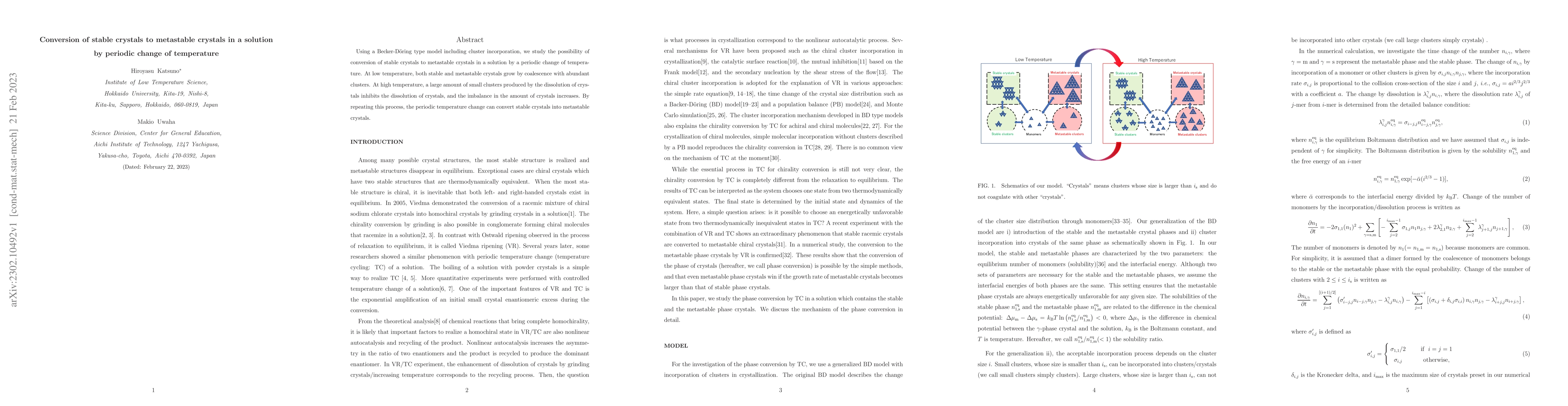 Thumbnail for Conversion of stable crystals to metastable crystals in a solution by
  periodic change of temperature